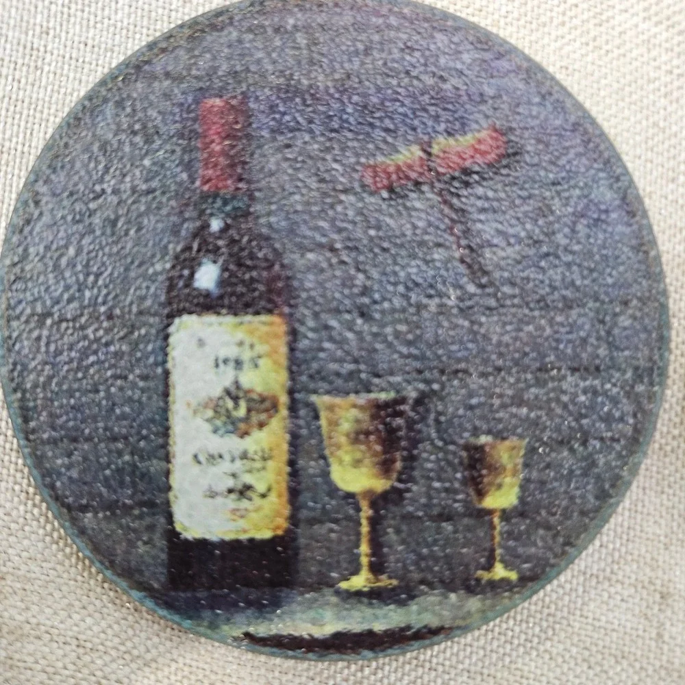 Pomerantz Tuscan Cellars Glass Coaster Set Wine Theme 6pc Round Vintage 6060